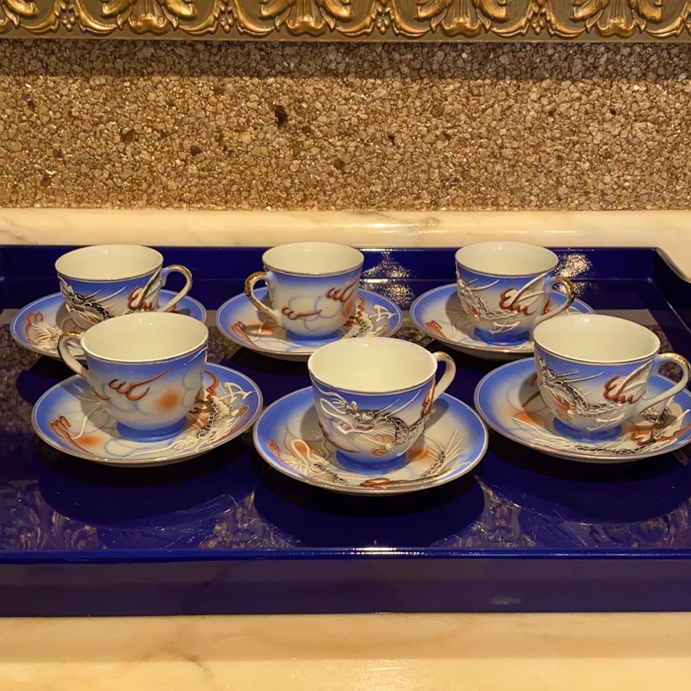 Vintage Raised Hand Painted Dragon Betson Demitasse cup & saucer Bone China SET